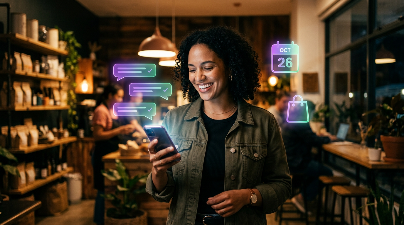 Happy entrepreneur with phone